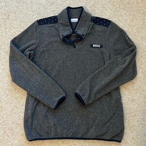 Columbia Fleece Pullover Jacket Gray with Navy Polka Dot Trim Size Large